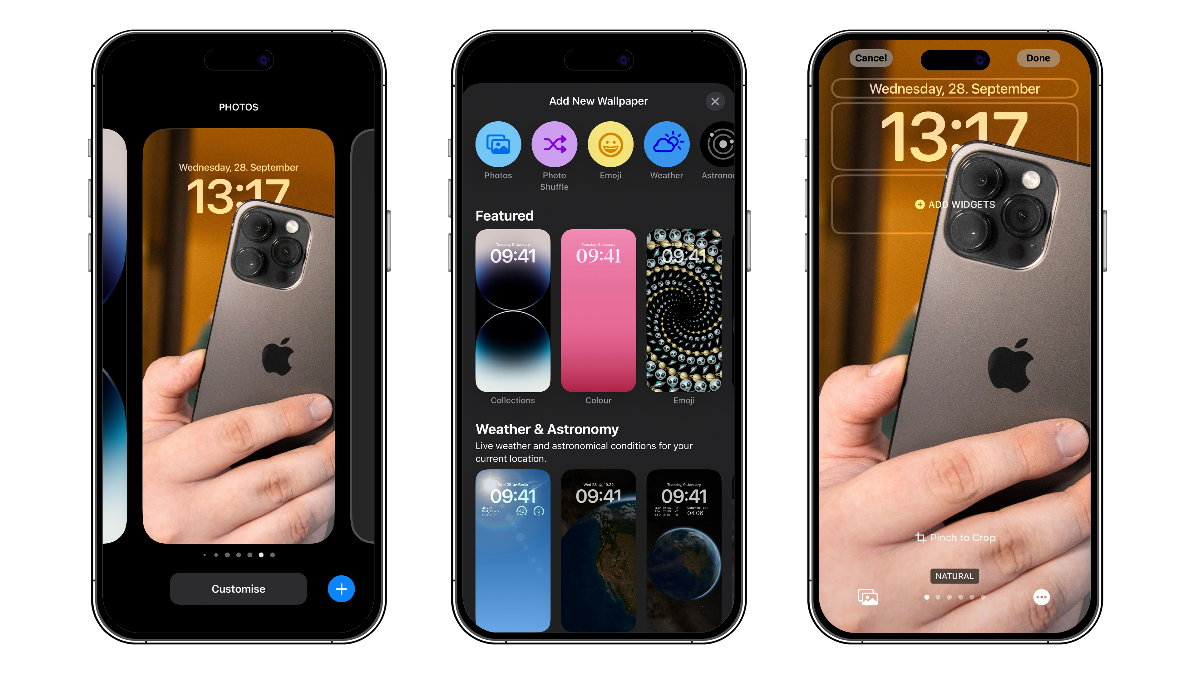 Screenshots von der Auswahl des Hintergrundbildes unter iOS 16