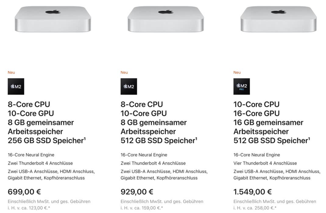 Alle Mac Minis (2023) auf einen Blick Alle Mac Minis (2023) auf einen Blick