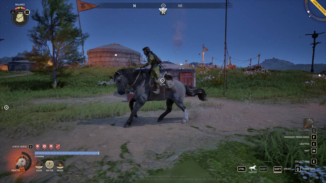 A horse riding through the night in a video game.