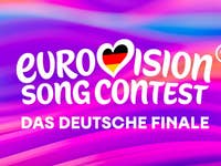 Eurovision Song Contest Logo für den deutschen Vorentscheid vor rosa Hintergrund.