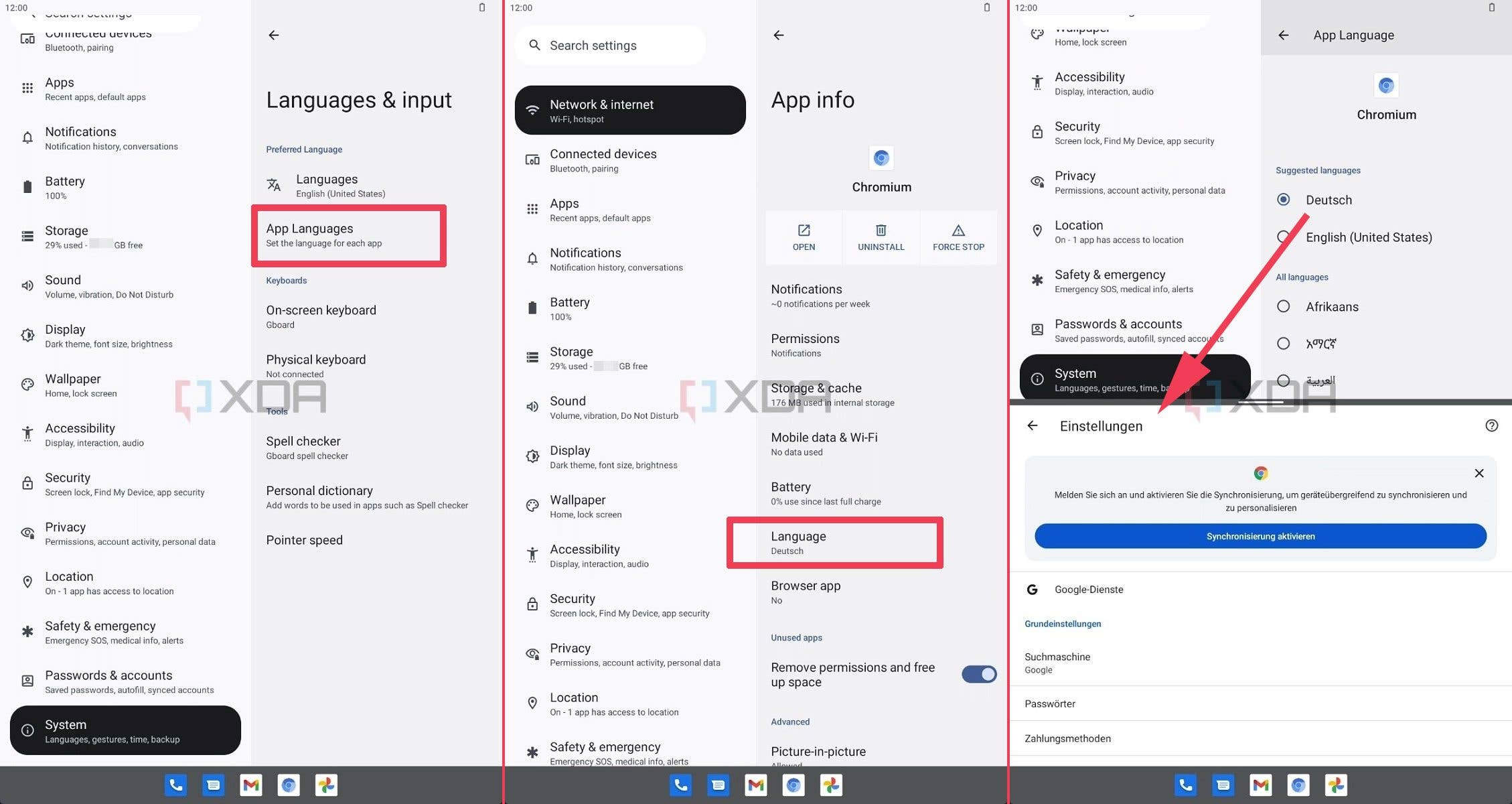 Screenshots zur App-Sprachfunktion unter Android