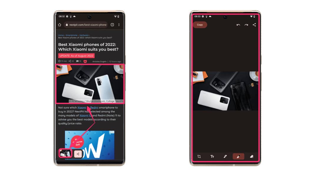 Bilder werden direkt in Google Markup bearbeiten. Screenshots der neuen Zwischenablage in Android 13 3
