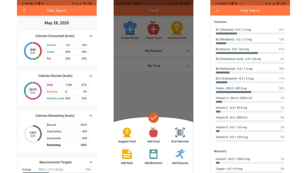 Unspektakuläres Design, aber toller Funktionsumfang, selbst in der kostenlosen Version. Mit Cronometer könnt Ihr auch in der kostenlosen Version sehr detailliert Eure Ernährung analysieren. Cronometer Screenshots