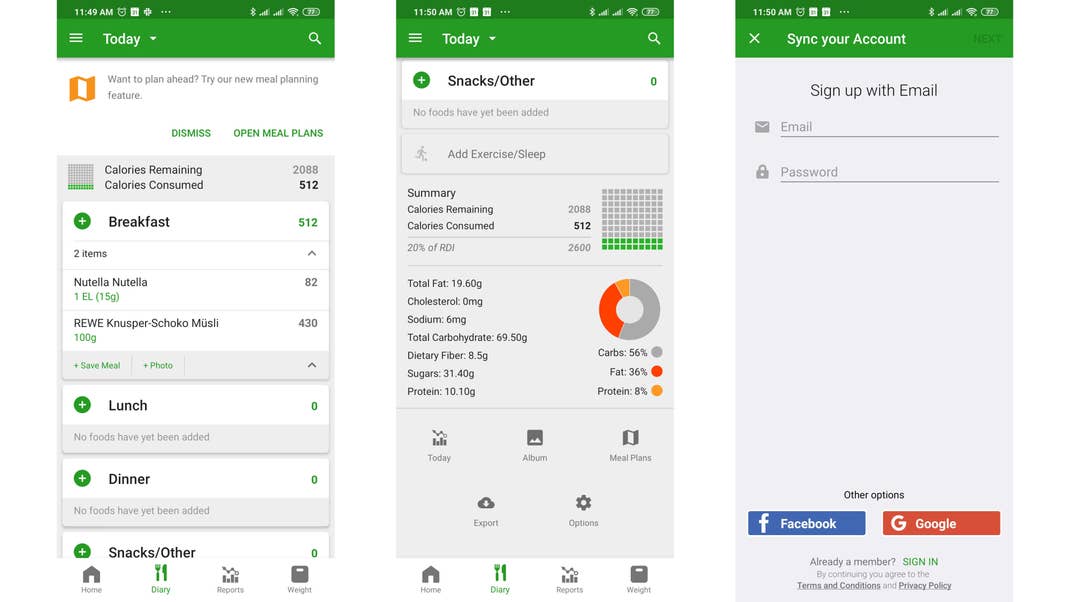 Wer eine Kalorienzähler-App ohne Anmeldung sucht, ist bei Fatsecret richtig. Ohne Account ist der Funktionsumfang jedoch leider eingeschränkt, gerade was die Analyse angeht. Screenshots von Fatsecret