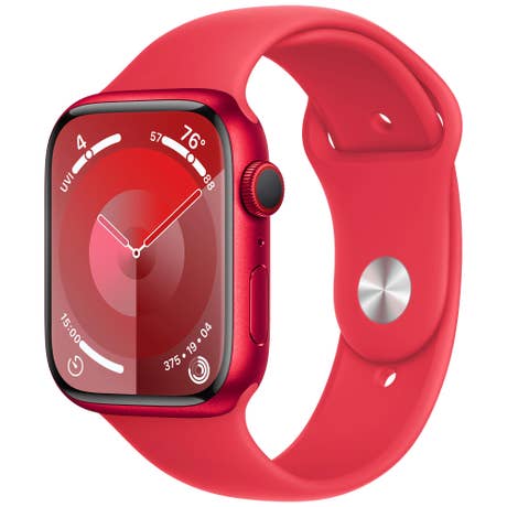 Apple Watch Series 9 Aluminium - Seite mit Band schräg - Rot Apple Watch Series 9 Aluminium - Seite mit Band schräg - Rot