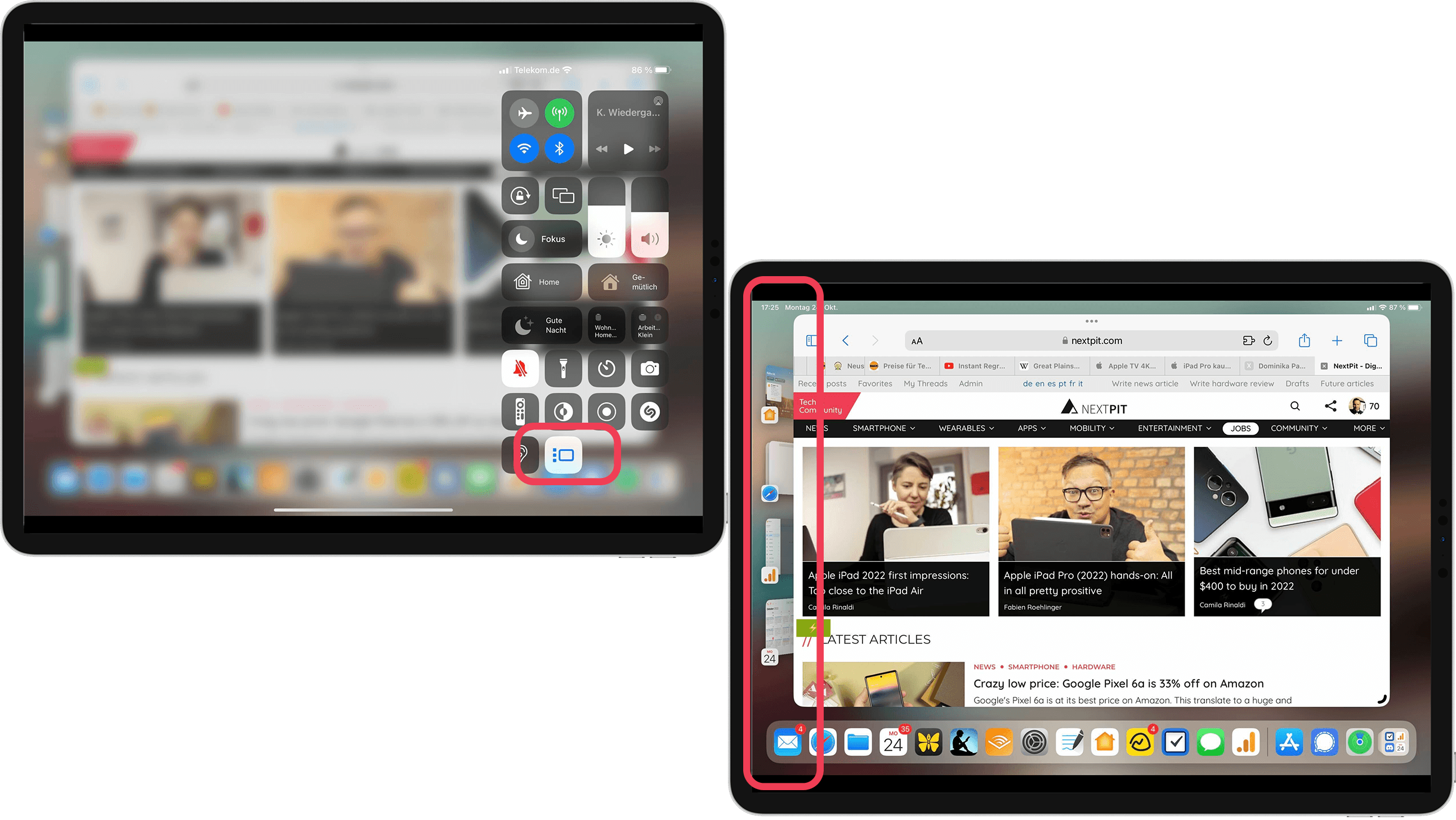 Der Stage Manager auf dem iPad im Einsatz