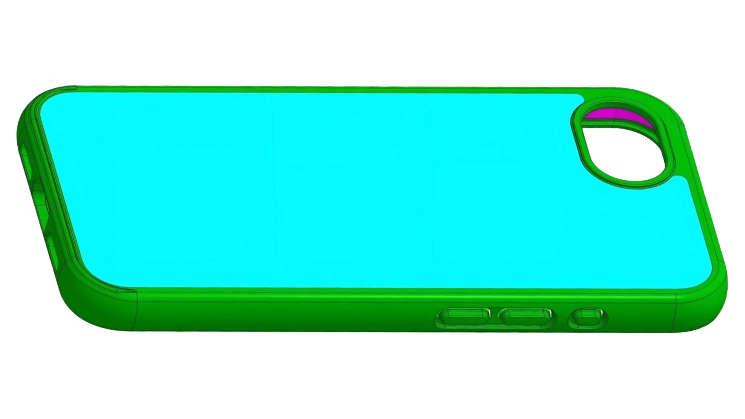 Grüne und blaue Handyhülle für Apple iPhone 16E, die ein schlankes Design zeigt.