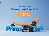 Beatbot-Werbebild für den Prime Day mit 'Prime Time für einen makellosen Pool' und 'bis zu 37% sparen'.