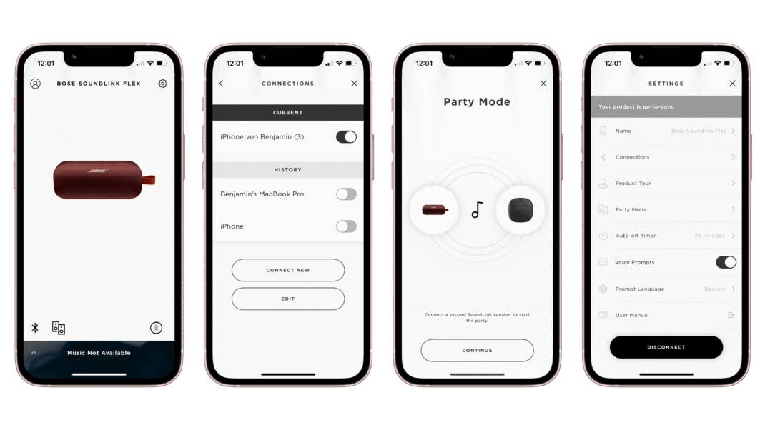 Die Bose Connect App auf Screenshots.