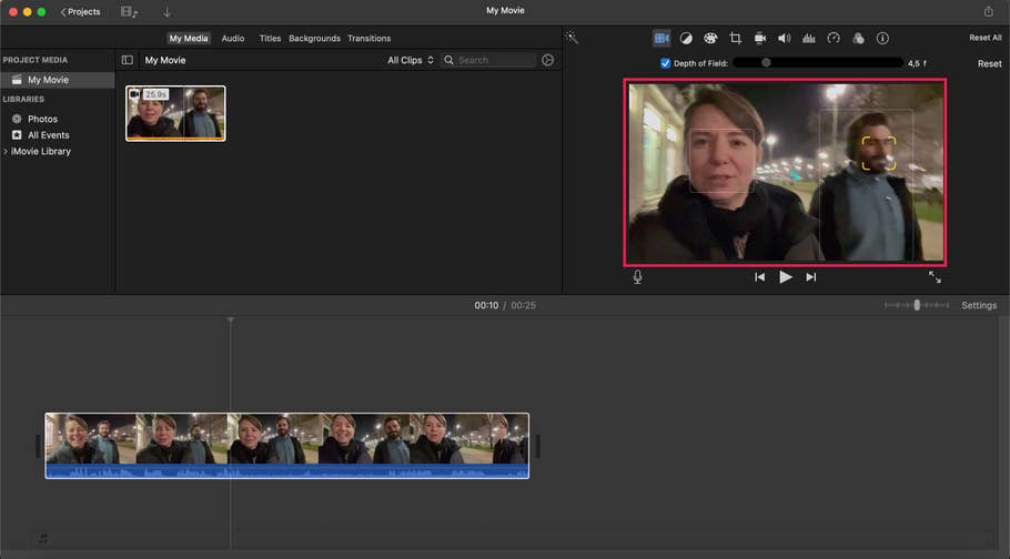 NextPit-Screenshot: Editieren von Kinomodus-Videos in iMovie.