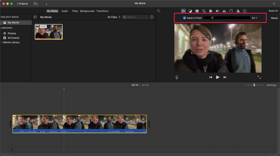 NextPit-Screenshot: Editieren von Kinomodus-Videos in iMovie.