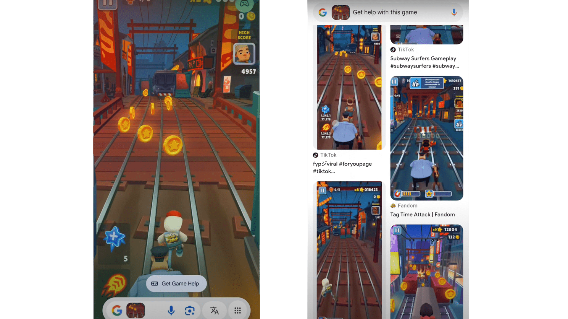 Spieloberfläche mit einer Figur, die auf Bahngleisen läuft und Münzen sammelt. Google 