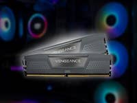 Corsair Vengeance DDR5 RAM-Riegel vor einem bunten Hintergrund.