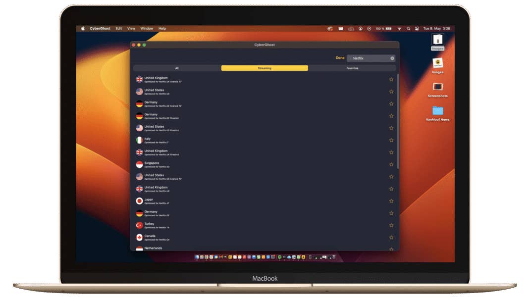 CyberGhost Screenshots MacOS