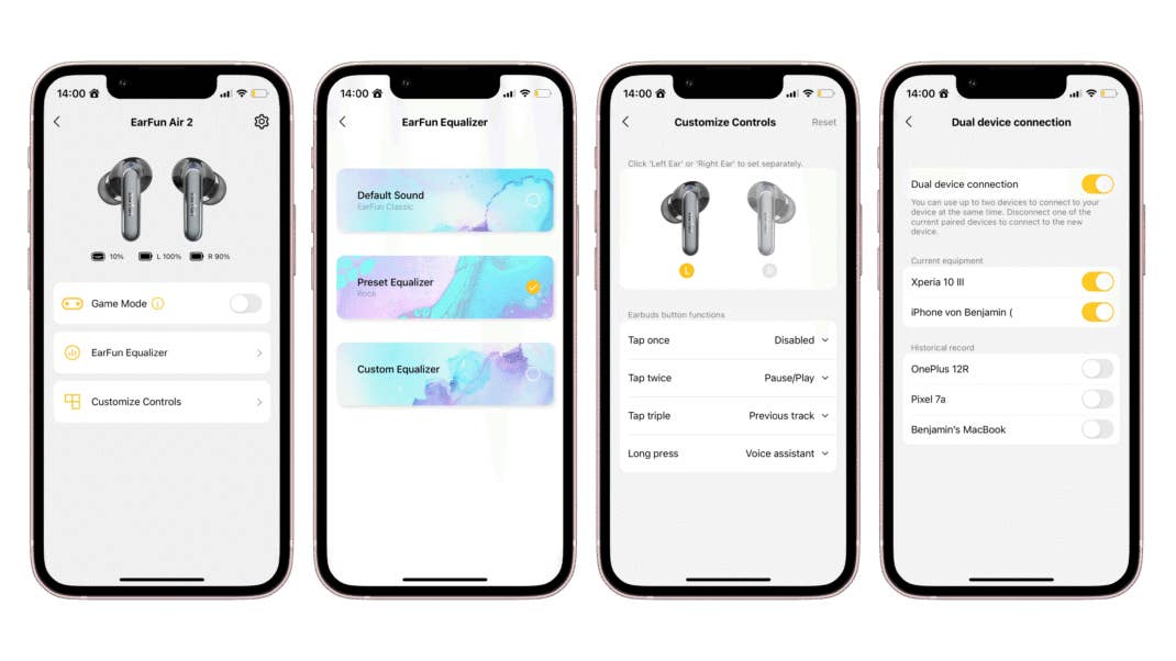 Die EarFun-App auf Screenshots Die EarFun-App auf Screenshots