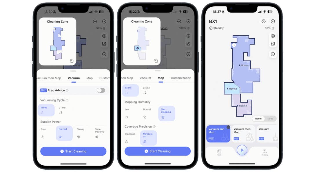 Narwal Freo X Plus Screenshot Reinigungseinstellungen