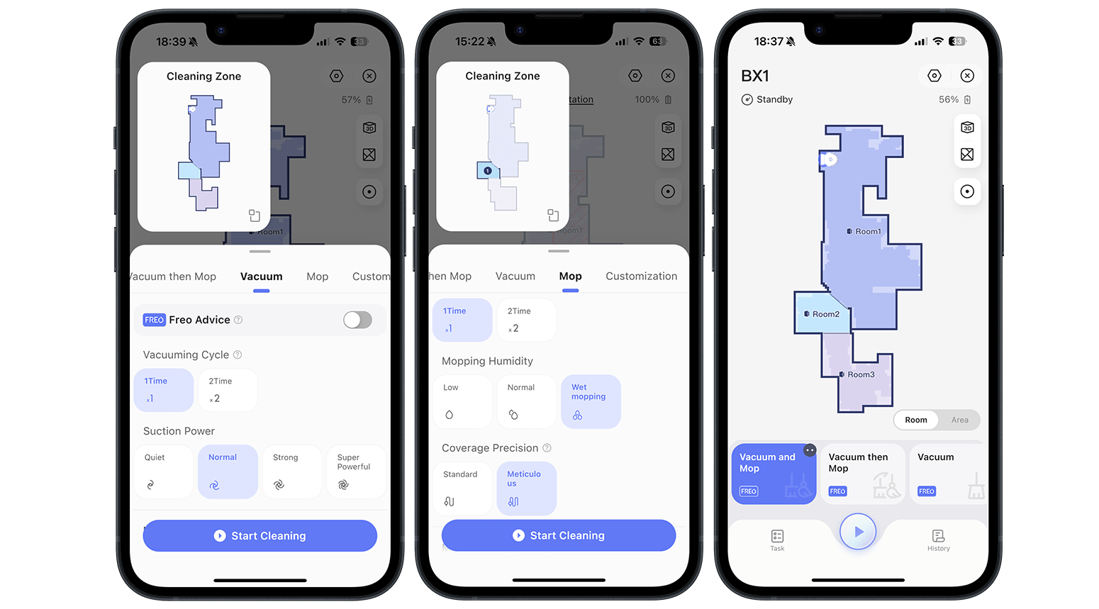 Narwal Freo X Plus Screenshot Reinigungseinstellungen