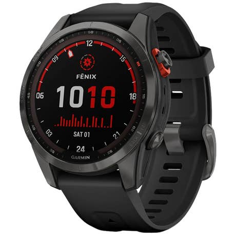 Garmin Fēnix 7S Solar - Seite mit Band schräg - Schwarz Garmin Fēnix 7S Solar - Seite mit Band schräg - Schwarz