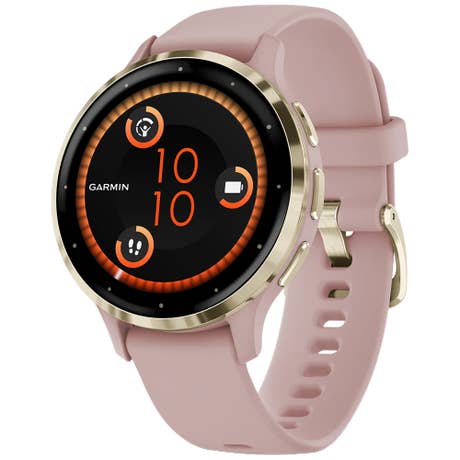 Garmin Venu 3S - Seite mit Band schräg - Gold und Pink Garmin Venu 3S - Seite mit Band schräg - Gold und Pink
