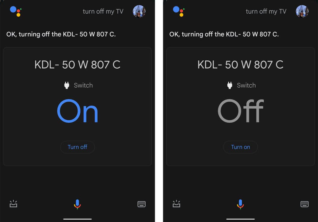 Google Assistant turn on off TV