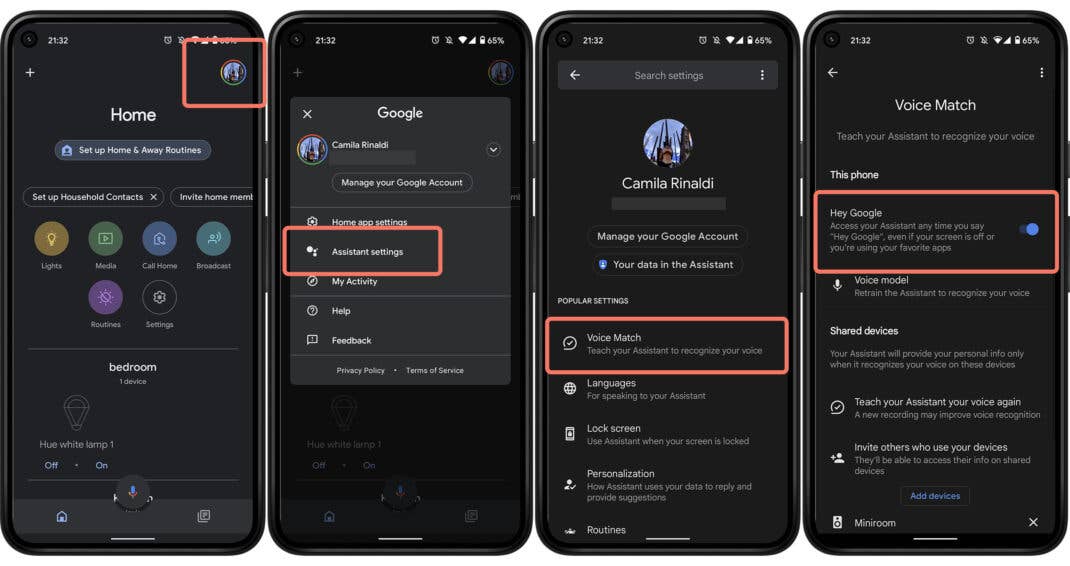 Google Assistant voice match