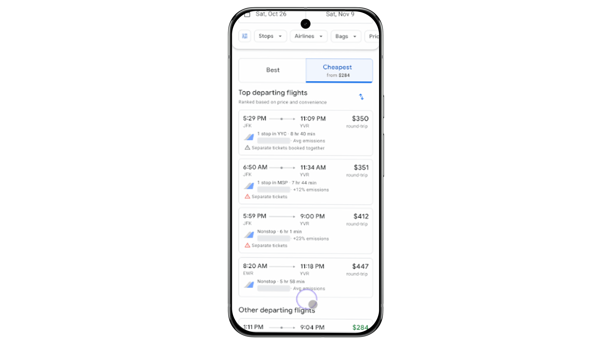 Google Flights erhält neue Registerkarte Billigste