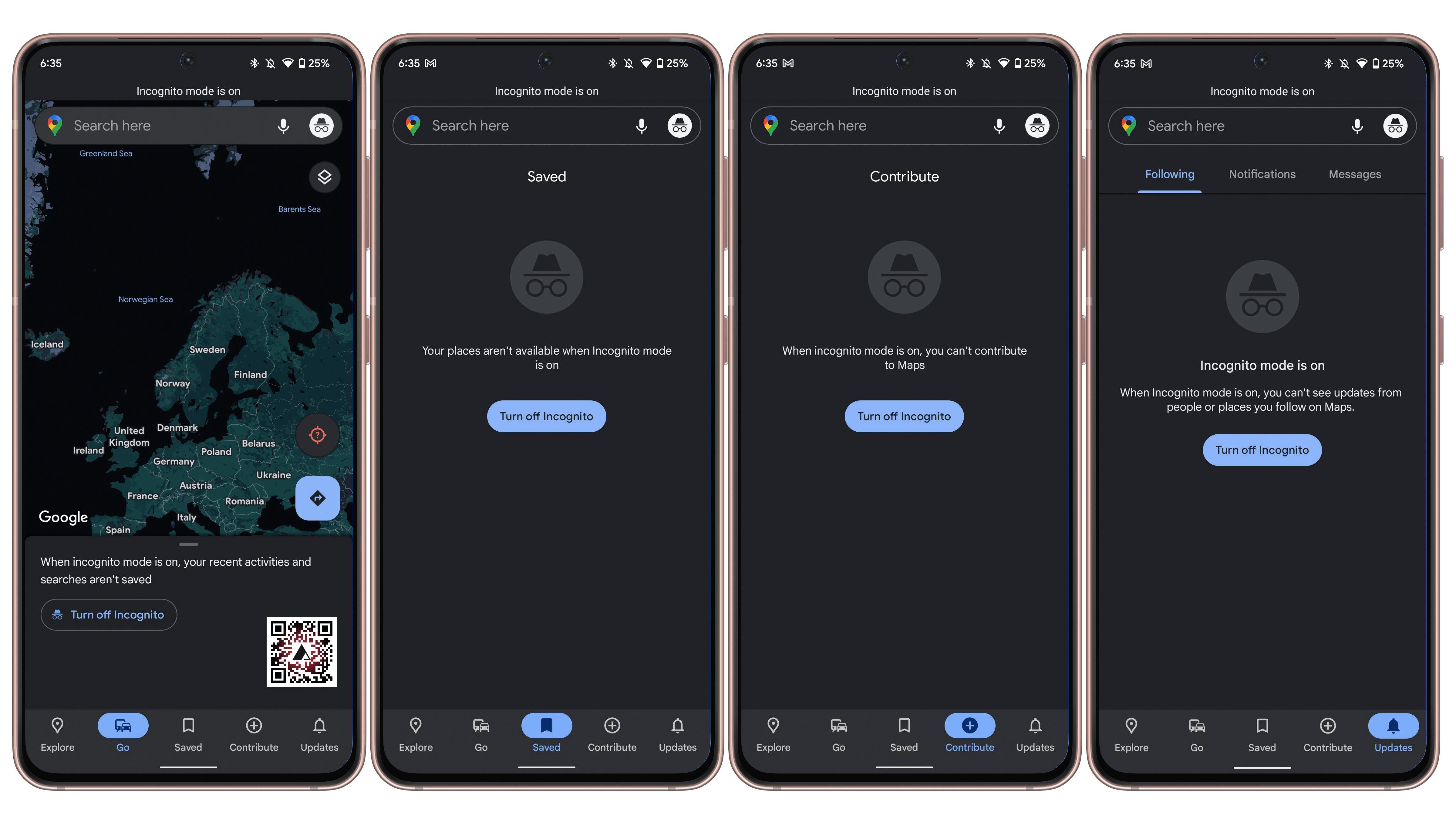 Screenshot aus Google Maps im Inkognito-Modus