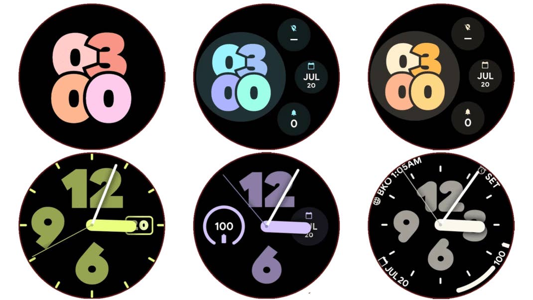 Screenshots der neuen Pixel Watch 2 Zifferblätter
