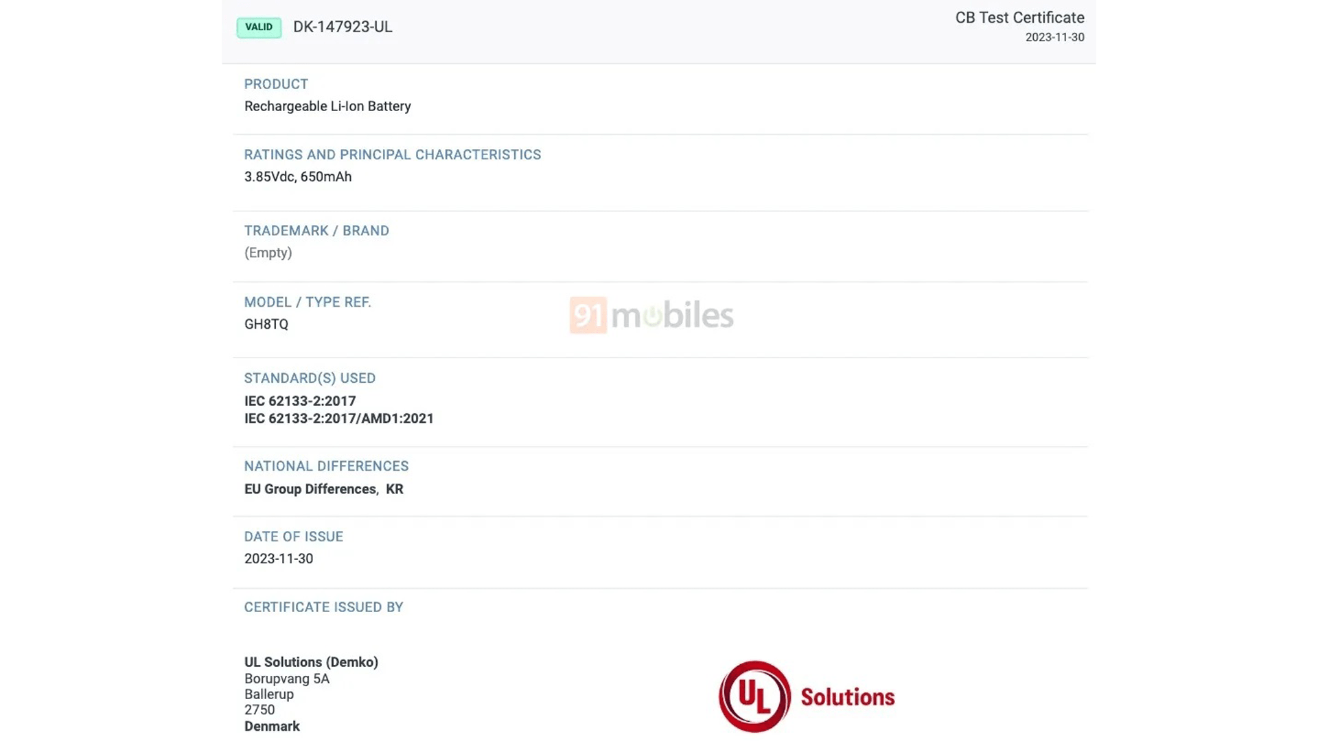 Screenshot des Dokuments zur Akkukapazität