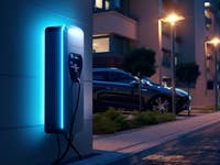 Elektroauto an einer Wallbox bei Nacht