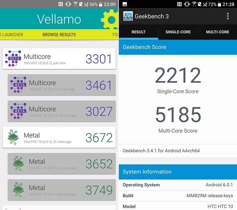 HTC 10 Vellamo Geekbench
