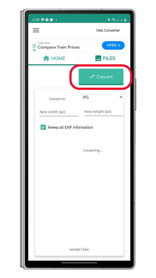 Benutzeroberfläche des HEIC-zu-JPG-Konverters mit hervorgehobenem 'Konvertieren'-Button.