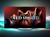 Hisense ULED MiniLED Fernseher zeigt lebendige Farben und fließende Formen.