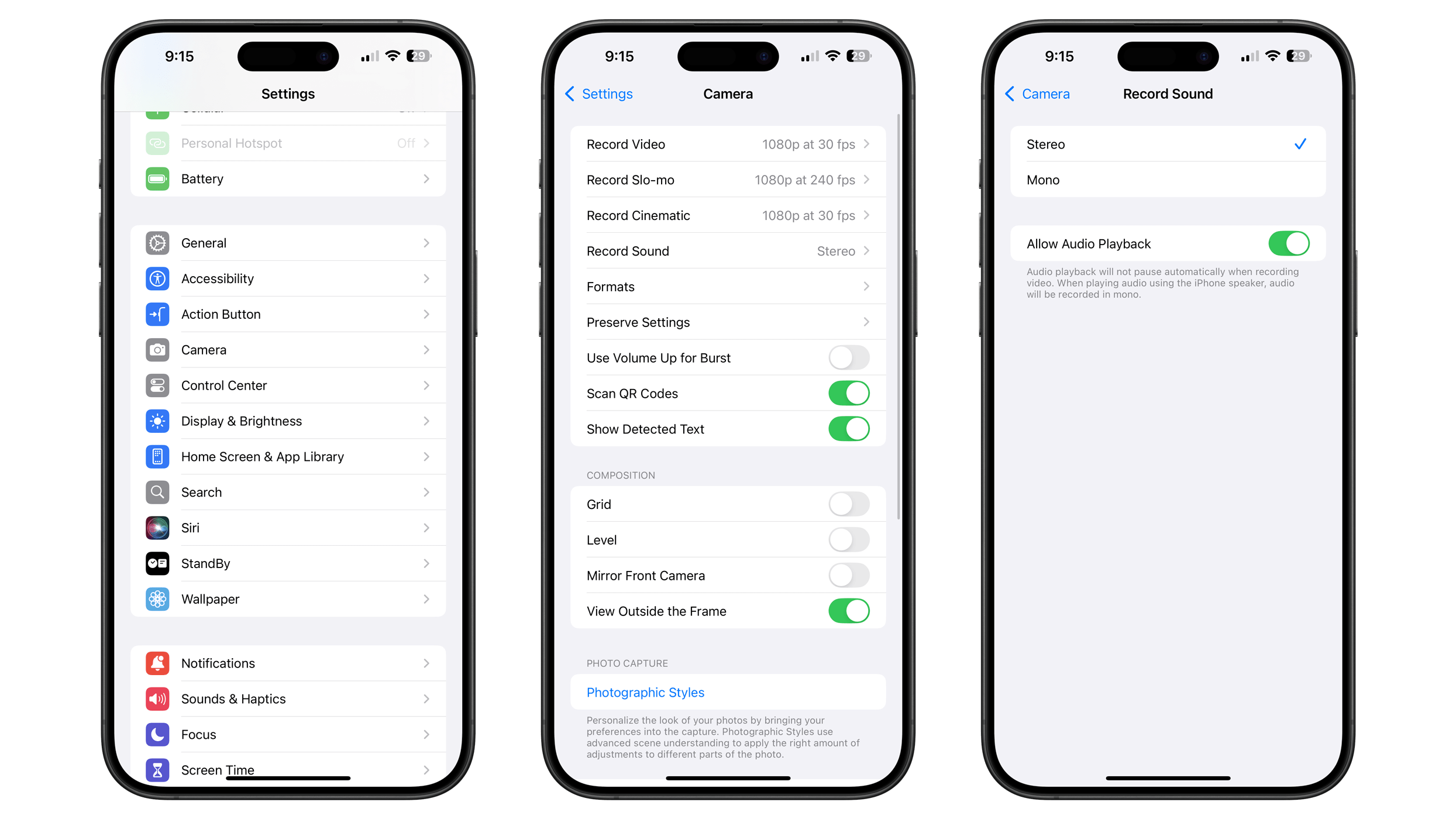 Screenshots der Audiowiedergabe-Einstellungen unter iOS 18
