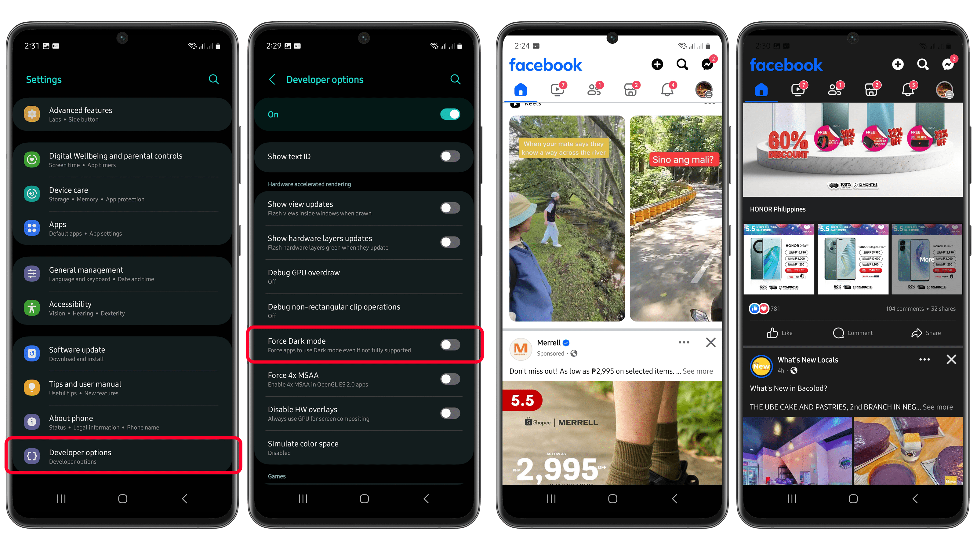 Screenshots zeigen den erzwungenen Dark Mode Screenshots zeigen den erzwungenen Dark Mode