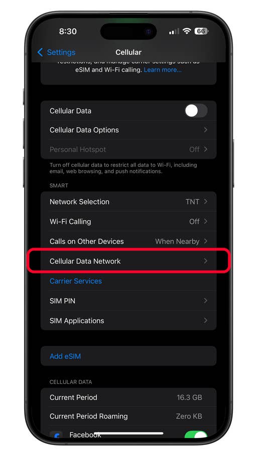 Zurücksetzen eines APN oder eines zellularen Datennetzes auf dem iPhone
