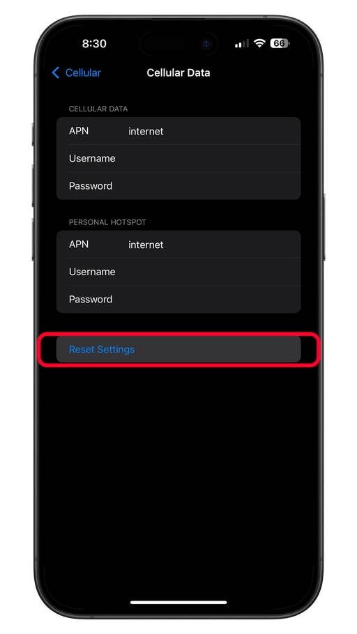 Zurücksetzen eines APN oder eines zellularen Datennetzes auf dem iPhone