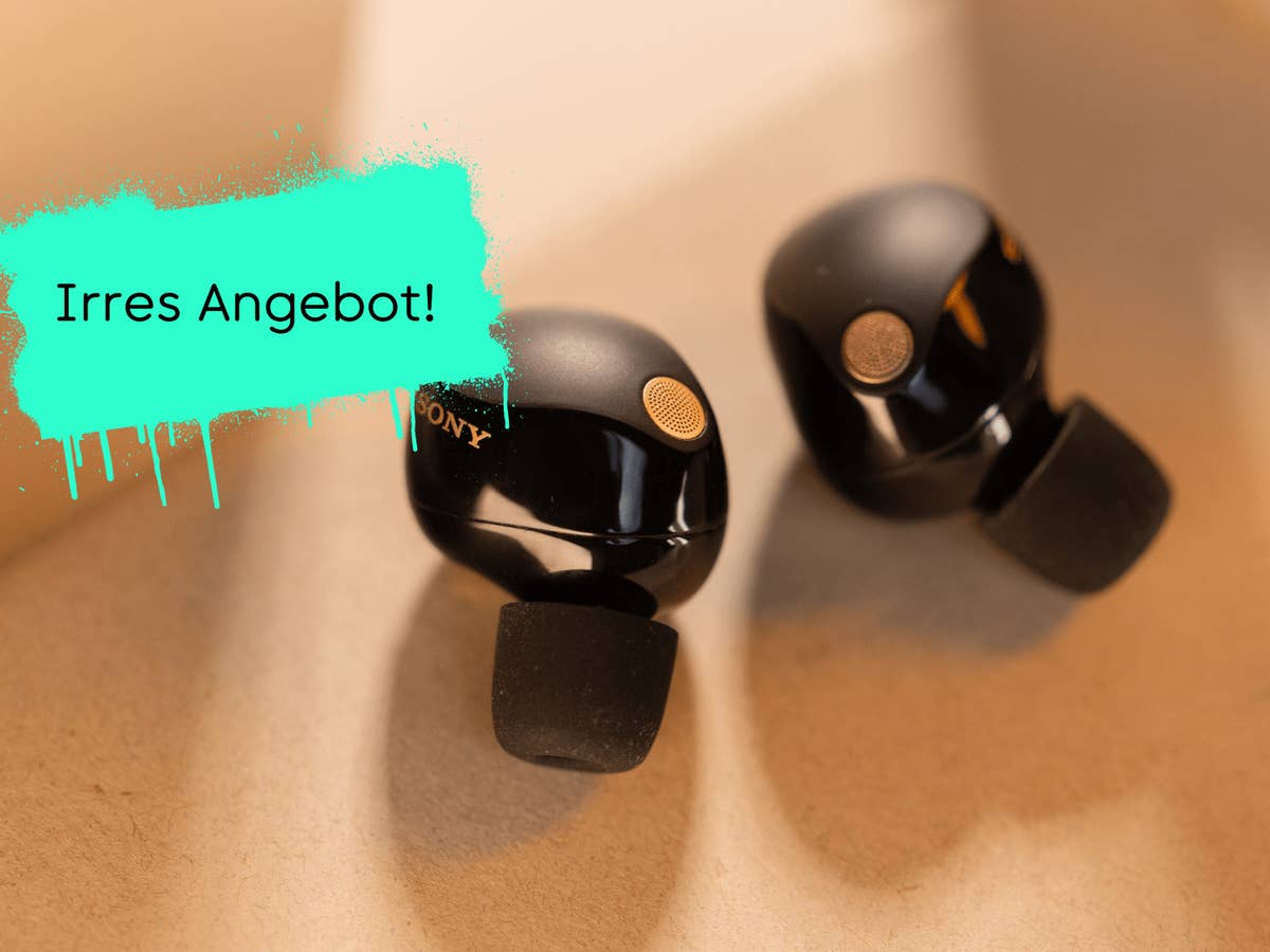 Sony Kopfhörer auf einer Oberfläche mit einem Werbetext 'Irres Angebot!'