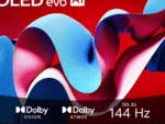 LG OLED evo AI 2024 Fernseher mit 55" Bildschirmgröße, Dolby Vision und Atmos, unterstützt bis zu 144 Hz Bildwiederholrate.