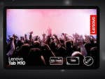 Lenovo Tab M10 vor dunklem Hintergrund mit Highlights
