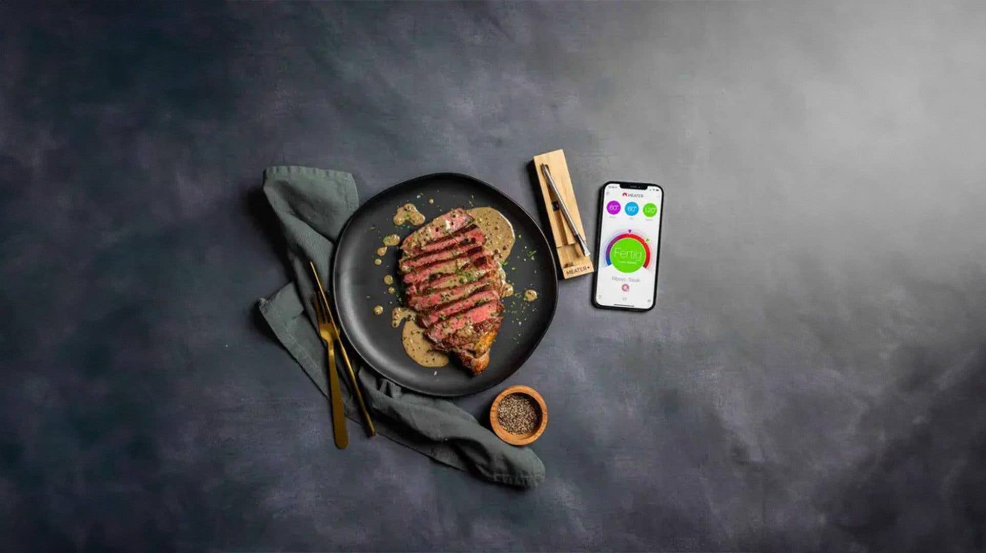 Meater Plus mit dargestellter App