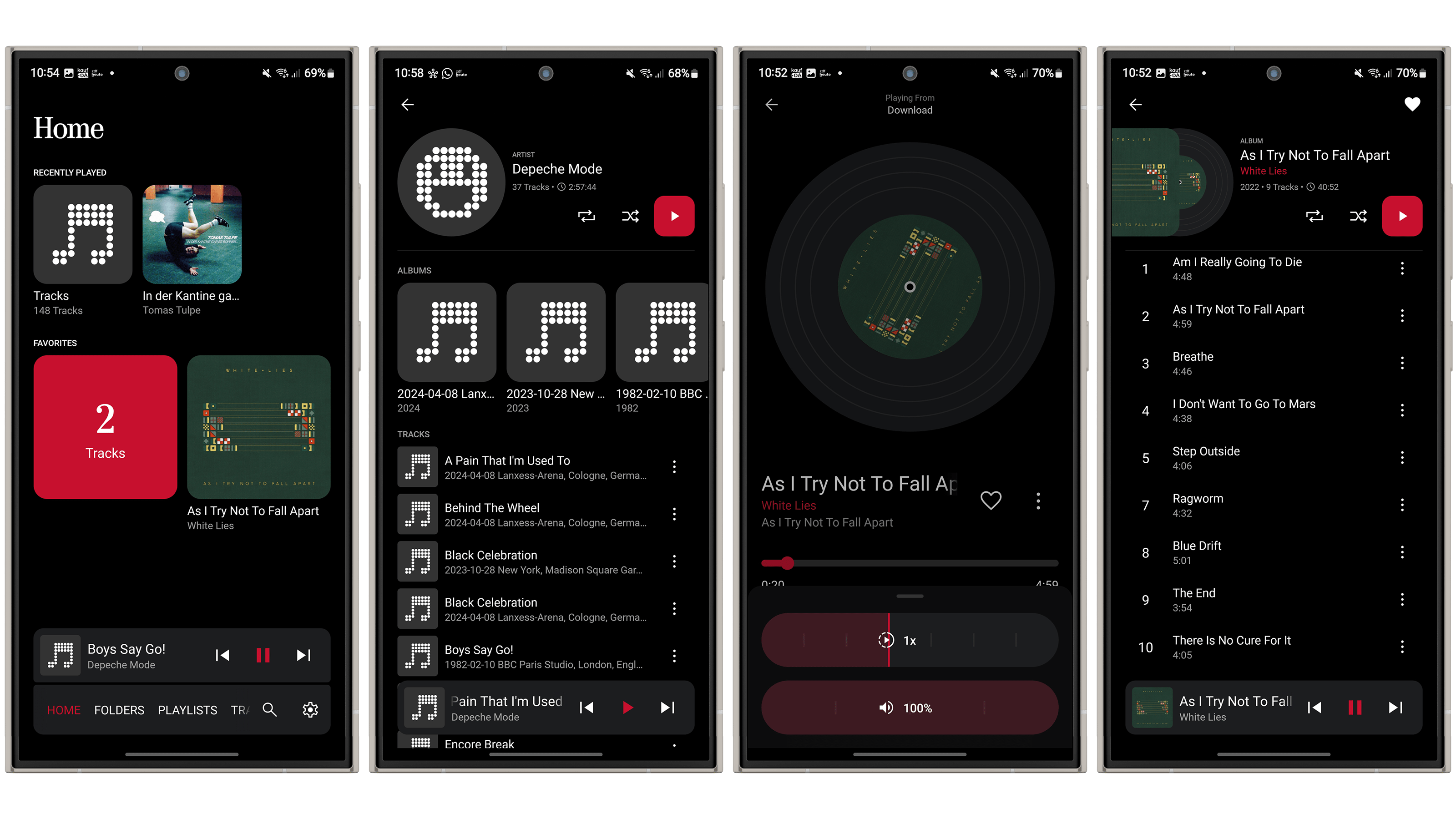 Musik-App-Oberfläche zeigt Wiedergabelisten, zuletzt gespielte Titel und Albumdetails.