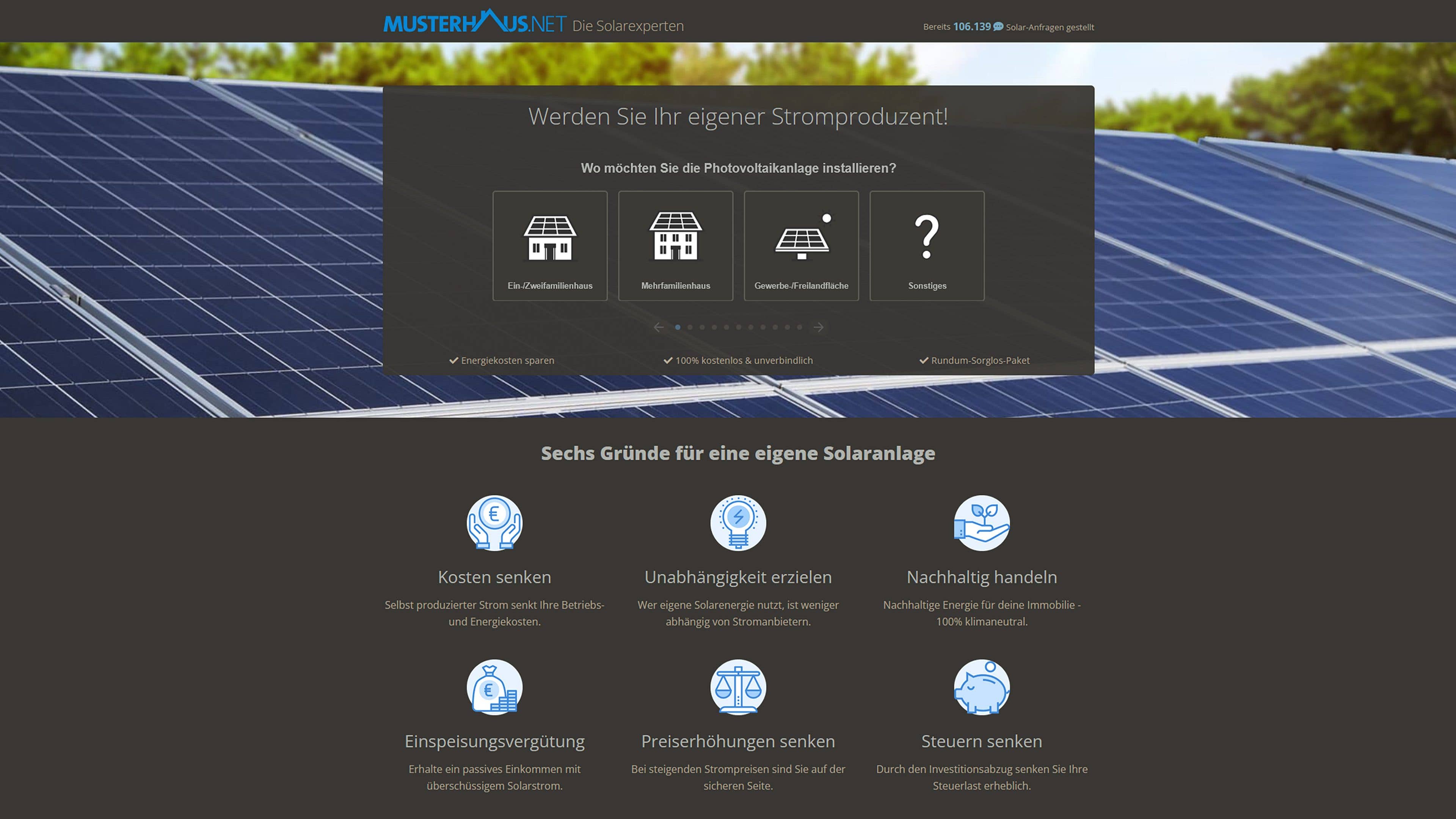 Musterhaus Online-Rechner für PV-Anlagen