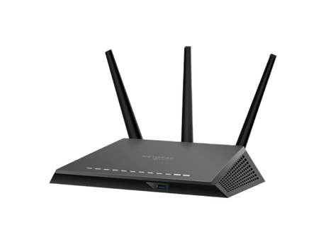 Netgear_Nighthawk Cybersecurity WiFi (RS400)_seitlich vorn_schwarz Netgear_Nighthawk Cybersecurity WiFi (RS400)_seitlich vorn_schwarz