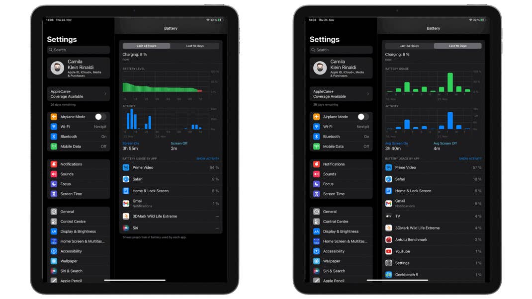 Apple iPad 10 (2022), battery usage