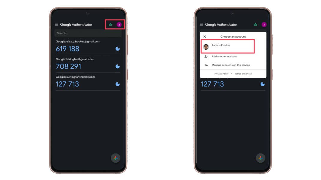 Google Authenticator Screenshots