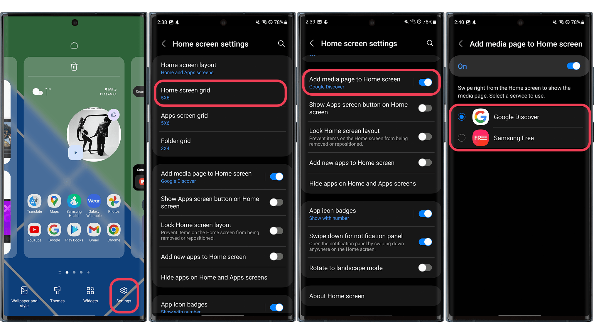 Screenshots der Bildschrimeinstellungen