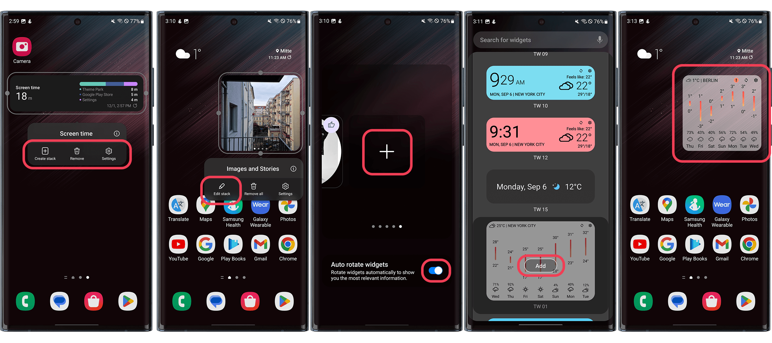 Screenshots zu Samsungs Widgets