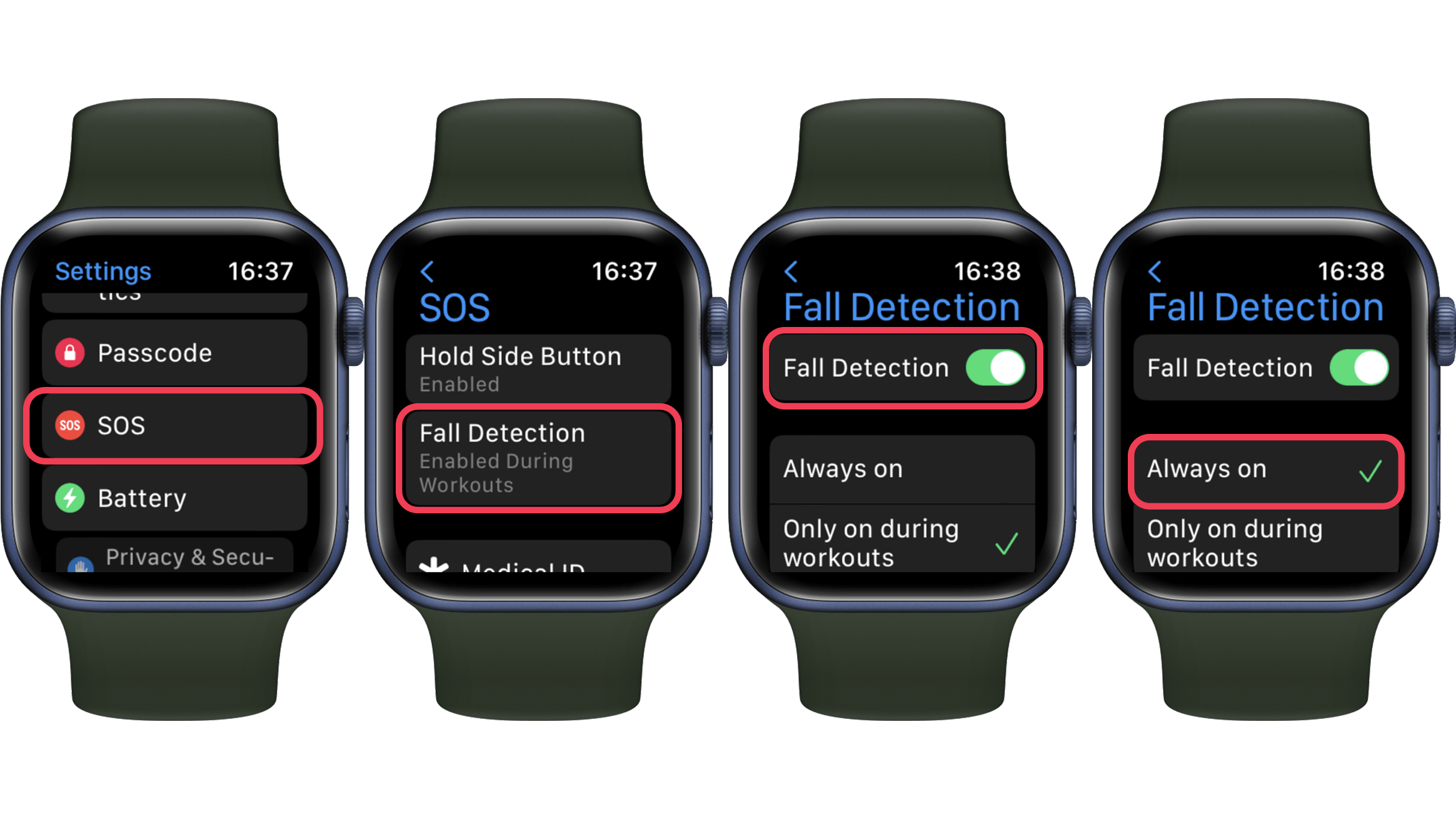 Apple Watch Sturzerkennung aktivieren – Screenshots