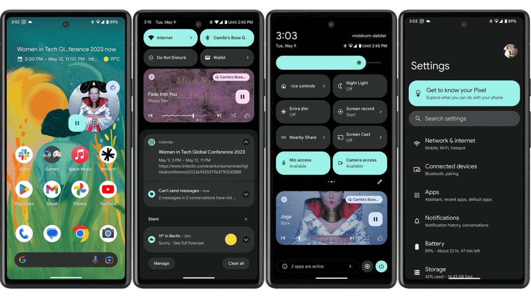 Die Benutzeroberfläche von Android 13 ist lebendig und benutzerfreundlich. Screenshots von Android 13 auf dem Pixel 7a